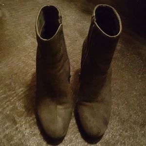 Akira Black Suede Booties w/ Rose Gold Heels